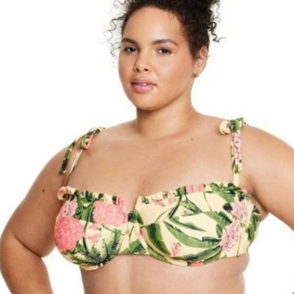 NWT Agua Bendita Peony Botanical Print Underwire Bikini Top (Size W28)